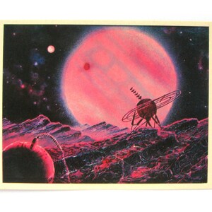 Op satelliet van Jupiter, ansichtkaart met schilderij van Sokolov en Leonov, ruimte, ongebruikt, niet ondertekend, Sovjet vintage ansichtkaart, USSR, 1978