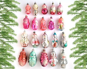 Charaktere, Glas-Weihnachtsschmuck, Schneemann, Zwerg, Glas-Weihnachtsbaumschmuck, Vintage, Set, Sowjetunion, UdSSR, 70er, 80er Jahre