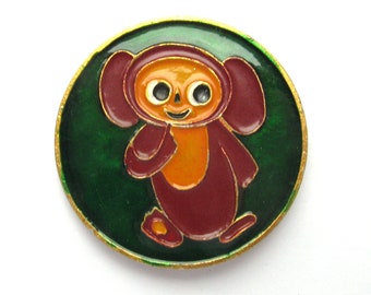 Cheburashka Pin, Badge, Character, Soviet cartoon Pin, Vintage collectible badge, Soviet Vintage Pin, USSR