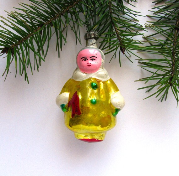 Cute Soviet Christmas Tree Decorations 1950s Onrament. Santa Claus and Snow Maiden Christmas Decoration USSR Cardboard Xmas Ornament