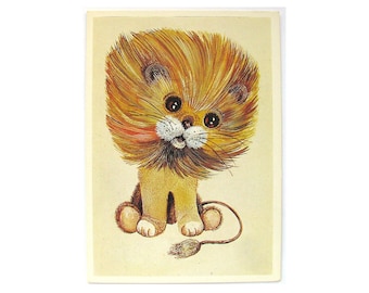 Lion, Unused Postcard, Animal, Soviet Vintage Postcard, Card, Illustration, Manilova, 1989, USSR