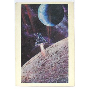 Ruimte, Luna-16 at Moon, Ansichtkaart, Schilderij, Sokolov, Illustratie, Niet-gesigneerd, Ongebruikt, Zeldzame vintage Sovjet-ansichtkaart, Sokolov, Illustratie, Niet-gesigneerd, Sovjet-Unie, Sovjet-Unie, 1973, 1970s