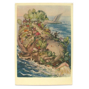 Pequeno Cavalo Corcunda, Cartão Postal Não Utilizado, Peixe, Baleia, Ilha, Cartão Postal Soviético Vintage, Ilustração, Milashevsky, URSS
