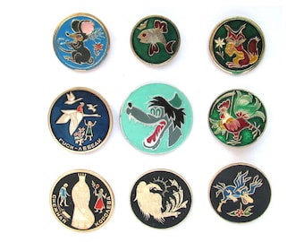 Soviet vintage  badges, Pick from Set, Nu pogodi, Wolf, Mouse,  Fish, Vintage collectible Pin, USSR