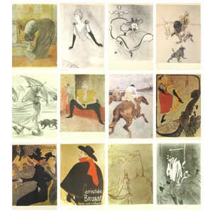 Henri de Toulouse-Lautrec, Zestaw 12 pocztówek, Malarstwo francuskie, Sztuka, ZSRR, Pocztówka vintage, Nieużywane pocztówki, Wydruk, 1969