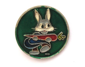 Hare with carrot, Hare Pin, Vintage metal badge,  Round Pin, Soviet Collectible Vintage Pin,  USSR, 80s