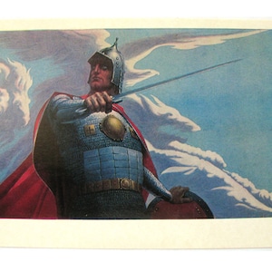 Volga Svyatoslavovich, Rus, Bogatyr, Hero, Illustration by Konstantin Vasilyev, Unused Postcard, Soviet Vintage Postcard, USSR, 1981