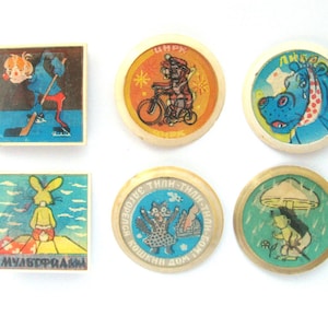 Cartoon characters, Soviet Stereo Badge, Pick from Set, Doctor, Cat's House, Vintage collectible badge, Pin, Animal, Made in USSR, 1970s