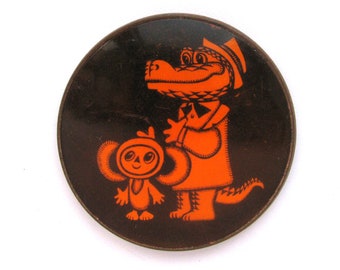Cheburashka and Crocodile Gena, Character from soviet cartoon, Vintage collectible badge, Soviet Vintage Pin, Vintage Badge, Made in USSR