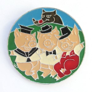 Pin de los Tres Cerditos, Pin de Dibujos Animados, Insignia Infantil, Lobo, Personaje de Dibujos Animados, Insignia Vintage, Pin Vintage Soviético, Pin Soviético, URSS, Años 80