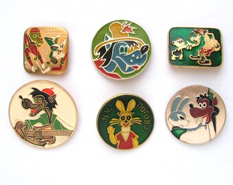 Nu pogodi, Cartoon Pin, Soviet Children badges, Pick from set, Wolf Pin, Hare Pin, Vintage badge, Soviet Vintage Pin, Soviet Pin, USSR, 80s