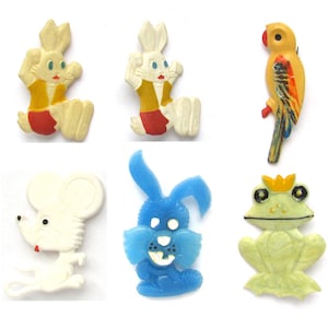 Animal Pins, Badge, Hare Pin, Parrot, Frog, Mouse, Cartoon Pin, Vintage badge, Soviet Plastic Pin, Pick from Set, USSR, 70s