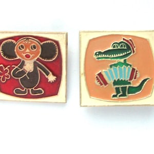 ヴィンテージ　チェブラーシュカ　バッジ4個セット　レトロ ヴィンテージ チェブラーシュカ バッジ4個セット レトロ ヴィンテージ