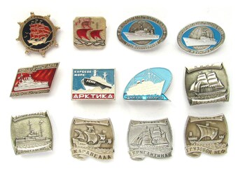 Ship Pins, Vessel, Boat, Set, Vintage metal collectible badge, Soviet Vintage Pin, Soviet Badge, Made in USSR