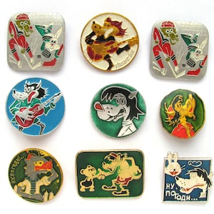 Pins "No pogodi", insignias de niños soviéticos, elegir del set, pin de lobo, pin de liebre, pin de dibujos animados, insignia vintage, pin vintage soviético, pin soviético, URSS