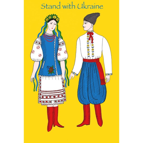 Ukrainian traditional clothes, Folk costumes, Digital Download, Stand with Ukraine, Illustration, Solidatity with Ukraine