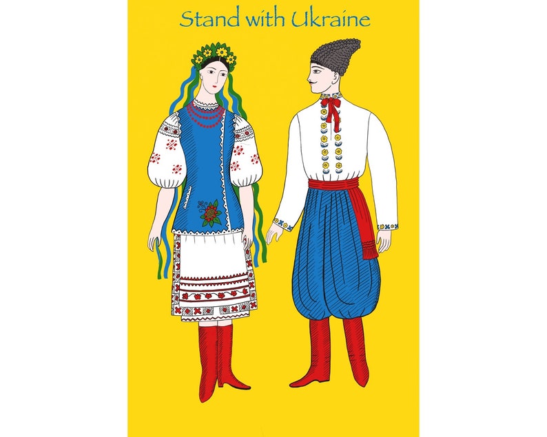 Ukrainian traditional clothes, Folk costumes, Digital Download, Stand with Ukraine, Illustration, Solidatity with Ukraine image 1