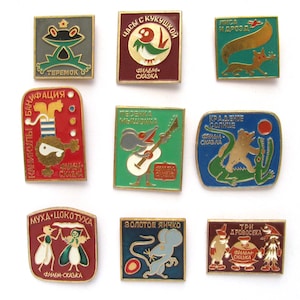 Pin de cuento, pin de dibujos animados, insignias de niños soviéticos, elegir del conjunto, animal, insignia coleccionable vintage, pin soviético, insignia soviética, pin, URSS