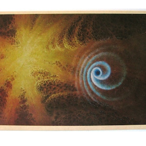 Espaço, Sonda espacial explorando Júpiter, Cartão espacial, Impressão espacial, Arte espacial, Sokolov, Raro cartão postal soviético vintage, URSS, 1982, anos 80