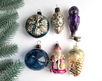 Soldes !!! Lot de 6 décorations d'arbre de Noël en verre, cosmonaute, Ded Moroz, boule, décoration de Noël, décorations de Noël vintage, années 70, 80