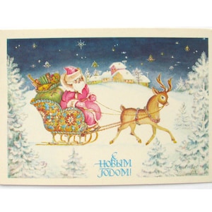 Frohes Neues Jahr, Unbenutzte Postkarte, Weihnachtsmann, Hirsch, Schlitten, Winter, Weihnachten, Postkarte, Illustration, Bodrikhina, 1984, UdSSR