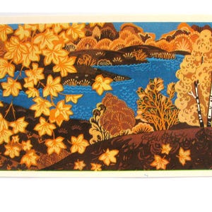 Ansichtkaart seizoen, oktober landschap, ongebruikt, volks, zeldzame Sovjet vintage ansichtkaart, illustratie, Prisekina, gemaakt in de USSR, 1973, jaren 70