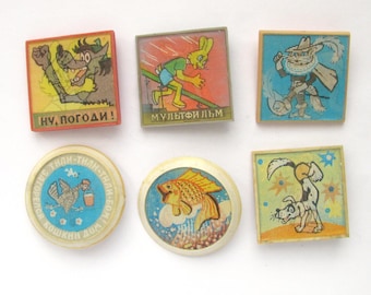 Cartoon characters, Soviet Stereo Badge, Pick from Set, Dog, Cat's House, Vintage collectible badge, Pin, Animal, Made in USSR, 1970s