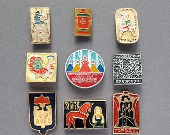 Vintage folk art pins, Pick from set, Matryoshka Pin, Traditional Craft, Collectible enamel badge, 1980s
