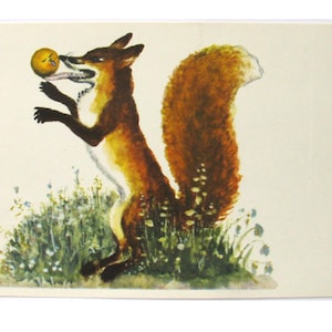 Carte de conte folklorique russe, Kolobok, renard, illustration, Vasnetsov, carte postale inutilisée, carte postale vintage soviétique, carte vierge soviétique, URSS, 1969