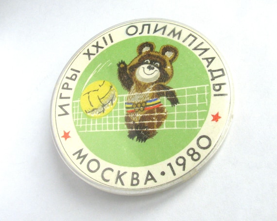 Olympic Bear Misha Pin, Moscow 1980, Badge, Volleyball, Sign of