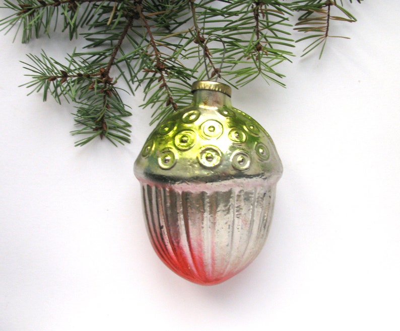 Big Glass Acorn USSR Glass Christmas ornament Rare Soviet Christmas tree decoration Soviet Union 1960s New Year Bauble