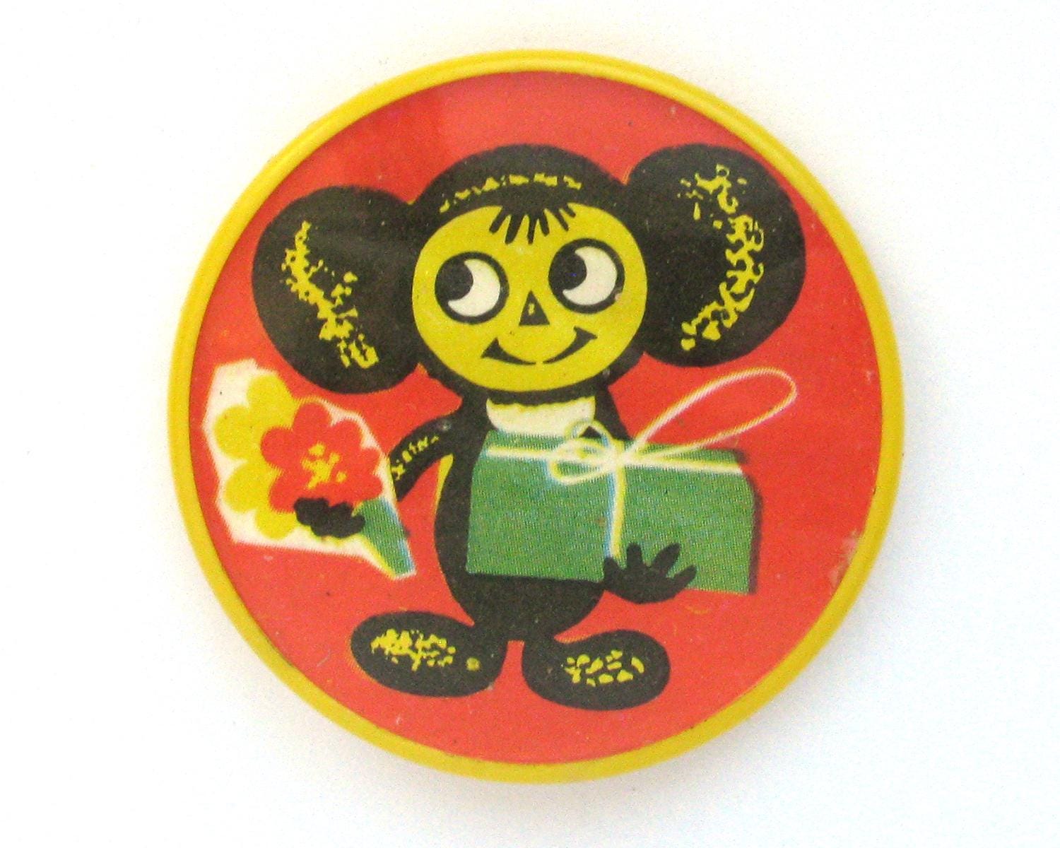 Cheburashka With Gift and Flowers, Character From Soviet Cartoon