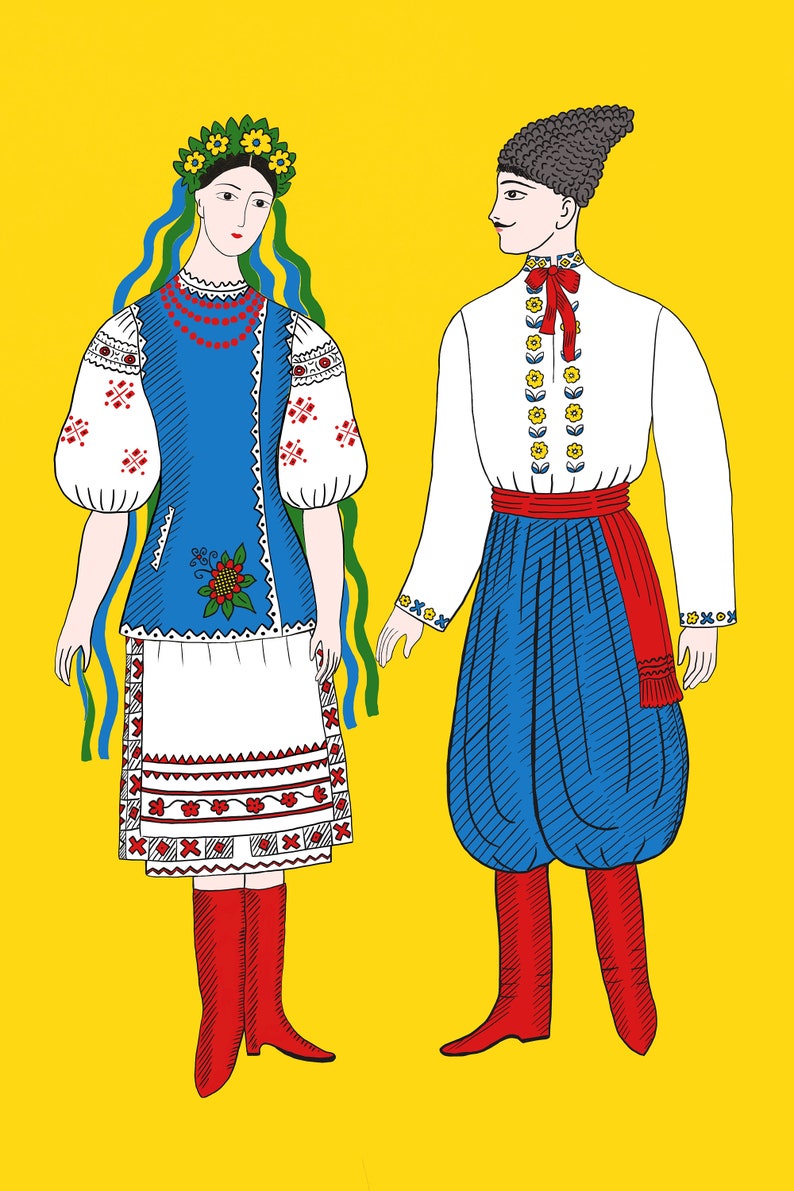 Ukrainian traditional clothes, Folk costumes, Digital Download, Stand with Ukraine, Illustration, Solidatity with Ukraine image 2