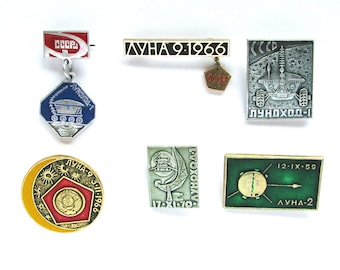 Moon Mission Pins, Set of 6 Soviet Space Pins, Luna, Vintage collectible badge, Spacecraft, Soviet Pin, Vintage Badge, Soviet Pin, USSR, 80s