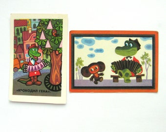 Set of 2 Pocket Calendars, Cheburashka, Crocodile Gena, Used, Illustration, Soviet Vintage Postcard, USSR, 1988, 1978