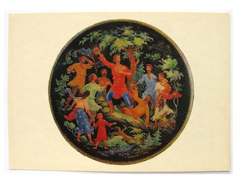 Danko, Palekh, Soviet Vintage Postcard, Bokarev, Casket, Box, Folk, Lacquer Miniature, Art, USSR,  1974