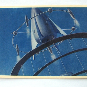 Ruimte, kosmodrome, kosmonaut, ruimtekaart, ruimteprint, ruimtekunst, Sokolov, illustratie, niet ondertekend, zeldzame vintage Sovjet-briefkaart, USSR, 1965