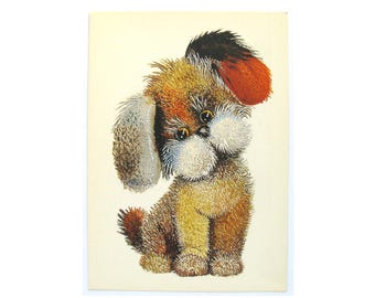 Puppy, Unused Postcard, Dog, Animal, Soviet Vintage Postcard, Card, Illustration, Manilova, 1978, USSR