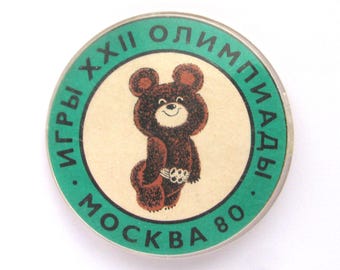 Olympic Bear Misha Pin, Moscow 1980, Badge, Sign of Olympic Games, Soviet Sport Pin, Vintage plastic badge, Soviet Vintage Pin, USSR