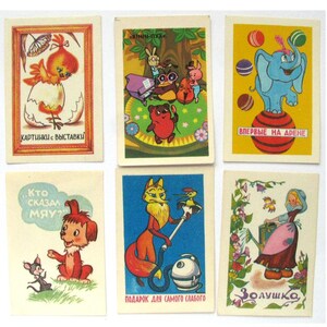 Zestaw 6 kalendarzy kieszonkowych, Pies, Lis, Używany, Ilustracja, Radziecka pocztówka vintage, ZSRR, 1983, 1984, 1987, 1988, 1990