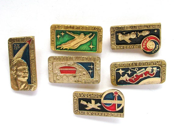 Set of 6 Soviet Space Pins, Space, Cosmonaut Pin,… - image 1