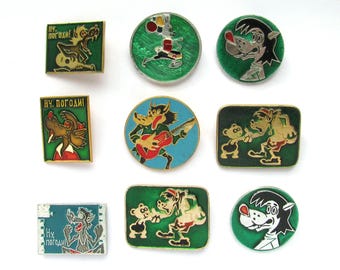 Nu pogodi Pins, Pick from Set, Wolf Pin, Hase Pin, Vintage Abzeichen, Sowjetunion Sammlerstück, UdSSR