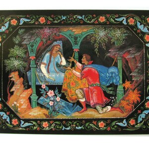 Pushkin, Princesa Morta, Cartão Postal Soviético, Palekh, Arte, Ilustração, Impressão, Cartão Postal Vintage da União Soviética, URSS, Não Utilizado, Bokarev, 1985