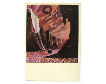 Space, Exploration of Venus, Space Card, Space Print, Space Art, Sokolov, Illustration, Unsigned, Soviet Vintage Postcard, USSR, 1975, 70s