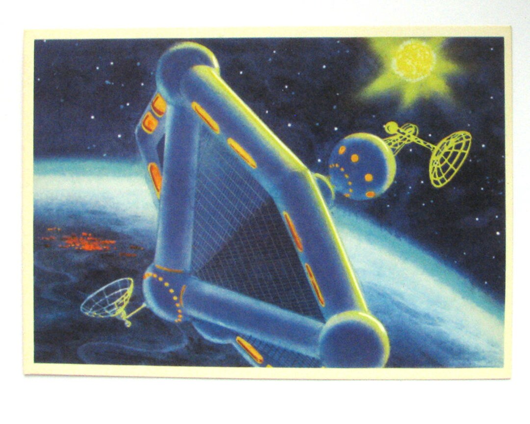 Sovjet-ruimtekaart, satelliet geassembleerd in een baan om de aarde,  ongebruikte ansichtkaart, schilderij, Sokolov, illustratie, vintage Sovjet-briefkaart,  USSR, 1966, jaren 60 - Etsy België, image size:1080x864