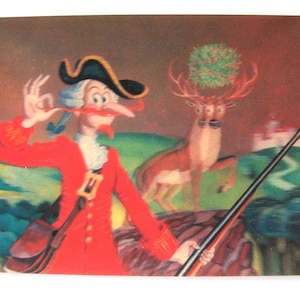 Baron Munchausen, Stereo Photo Postcard, Jeleń, Ilustracja, Nieużywana radziecka zabytkowa pocztówka, ZSRR, 1987, Lata 80. XX wieku