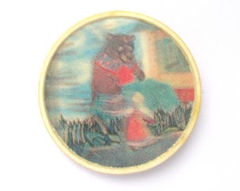 Masha and the Bear Pin,  Bear Pin, Girl Pin, Vintage badge, Soviet Collectible Pin, Plastic, Made in USSR, 80s