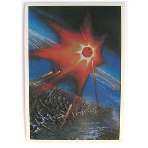 Espacio, Retorno, Kosmos 1443, Tarjeta Espacial, Impresión Espacial, Arte Espacial, Sokolov, Leonov, Sin Firmar, Postal Soviética Vintage Rara, URSS, 1985, Años 80