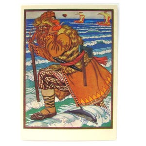 Sal, Cartão postal não utilizado, Conto de fadas, Cartão postal soviético vintage, Ilustração, Ivan Bilibin, 1970, década de 1970, anos 70, URSS