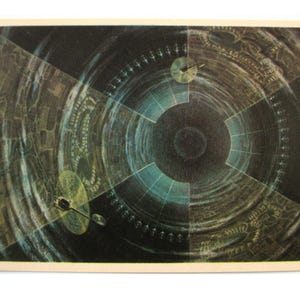 Carte spatiale soviétique, dans la ville de l'espace, espace, impression spatiale, art de l'espace, Sokolov, espace, inutilisé, non signé, carte postale vintage soviétique, URSS, 1982
